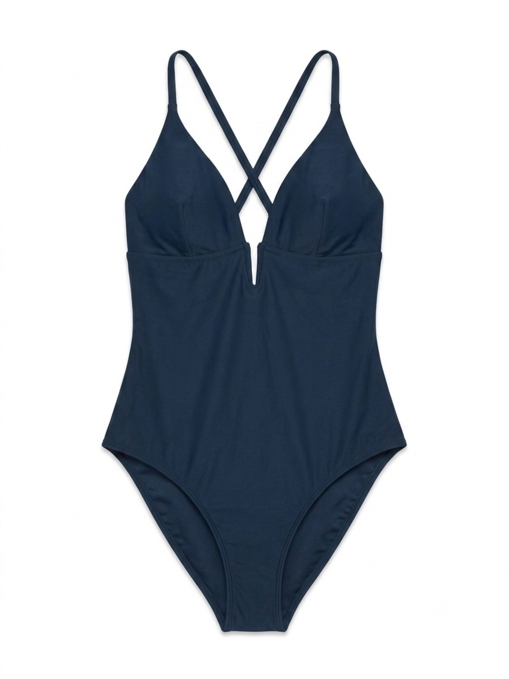 NWT CUPSHE Deep V-Neck V-Wire One Piece Swimsuit Black Size L Crossback